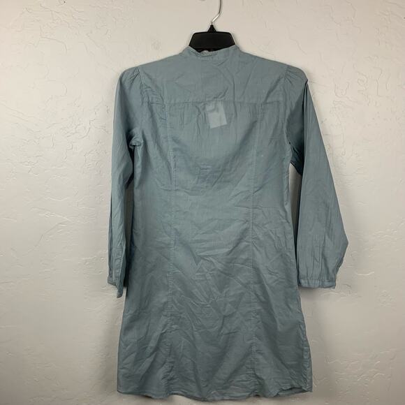 Johnny Was Shirt Dress Blue Painter Smock Embroidered Pockets Pintuck Size Small - Picture 2 of 10